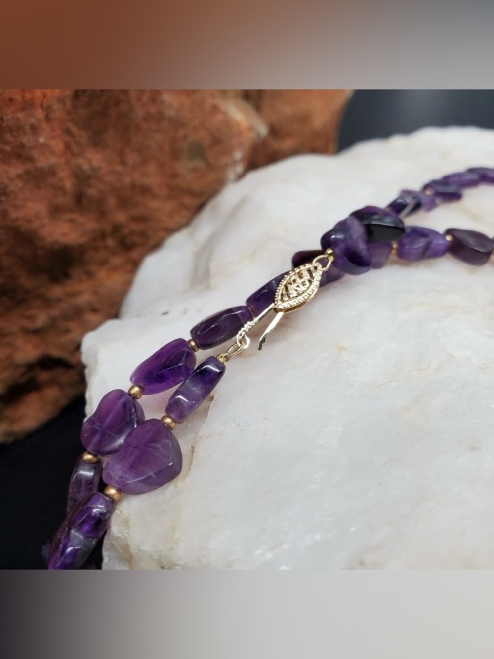 Genuine Amethyst Stone  Heart Necklace with Solid 14K Gold Clasp - Picture 8 of 8